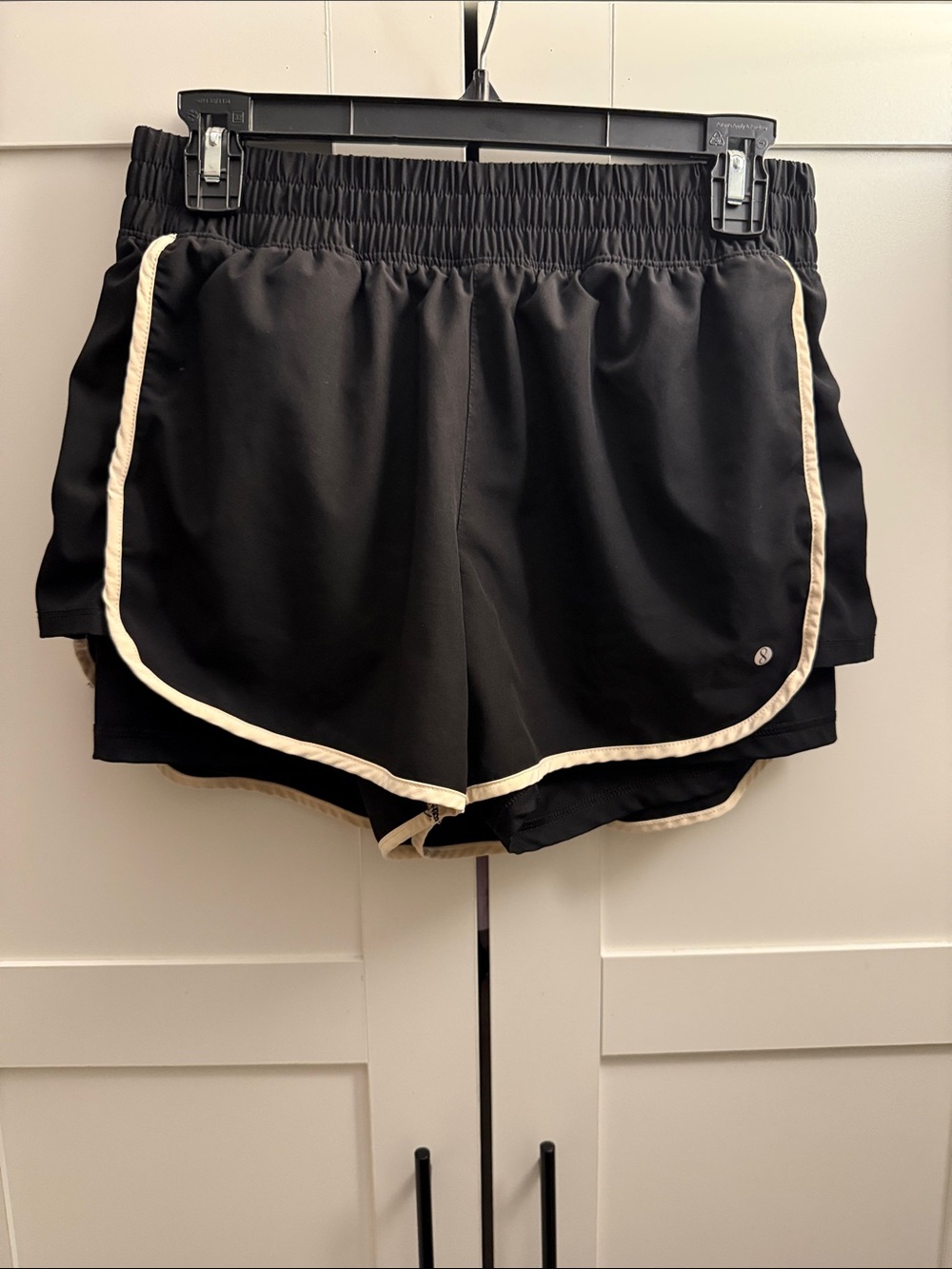 Black Athletic Running Shorts with Cream Trim
